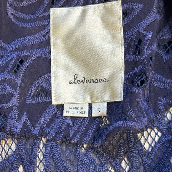 Anthropologie Elevenses Navy Blue Sheer Lace Bomber Jacket Cottagecore - Picture 5 of 11